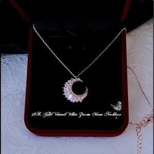 18K Gold Vermeil White Zircon  Moon 🌙 Necklace